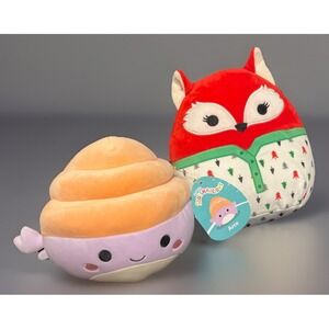 Lot‎ of 2 Squishmallows Kellytoy 5" Arco (NWT) & 8" Lexi the Fox in Pajamas